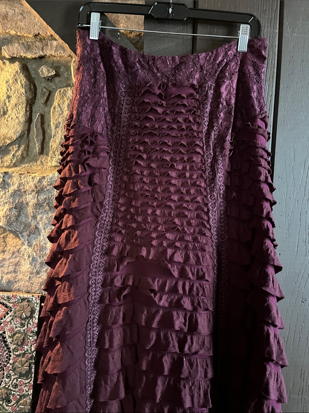 Free People Vintage Ruffly Plum Maxi Skirt! Sz L - Picture 2 of 7